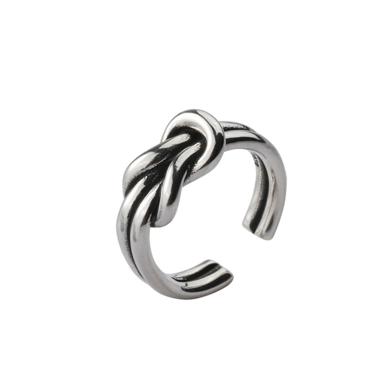 S925 sterling silver ring opening adjustable double line knot women's ring