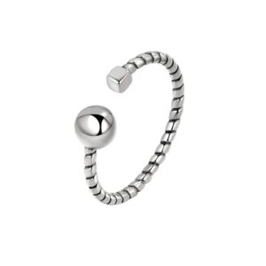 S925 sterling silver ring opening adjustable twist bead women's ring