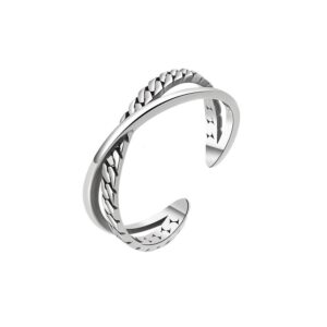 S925 sterling silver ring opening adjustable braided cross women's ring