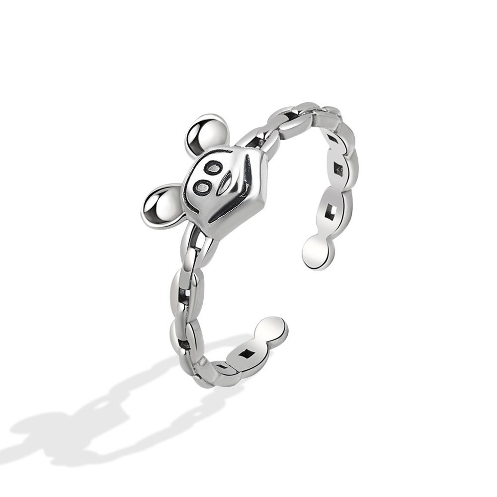 S925 sterling silver ring opening adjustable Mickey Mouse ring for women