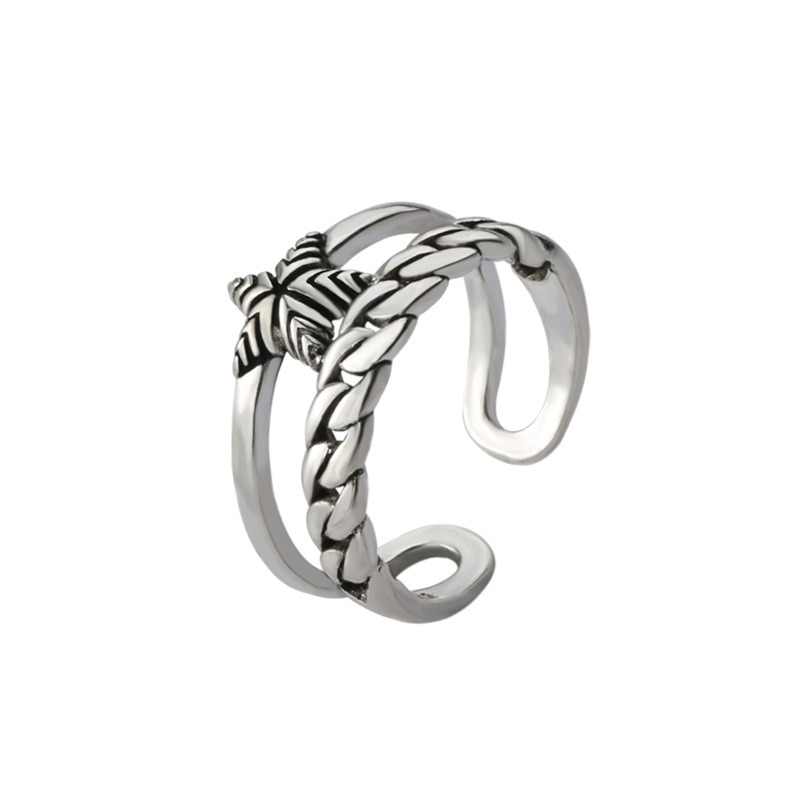 S925 sterling silver ring opening adjustable pentagram chain women's ring