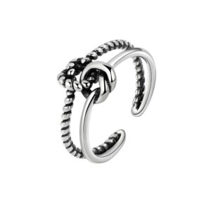 S925 sterling silver ring opening adjustable braided twist women's ring