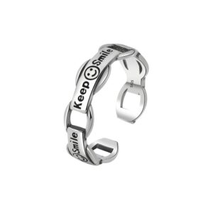 S925 Sterling Silver Ring Opening Adjustable Smiley Chain Women's Ring