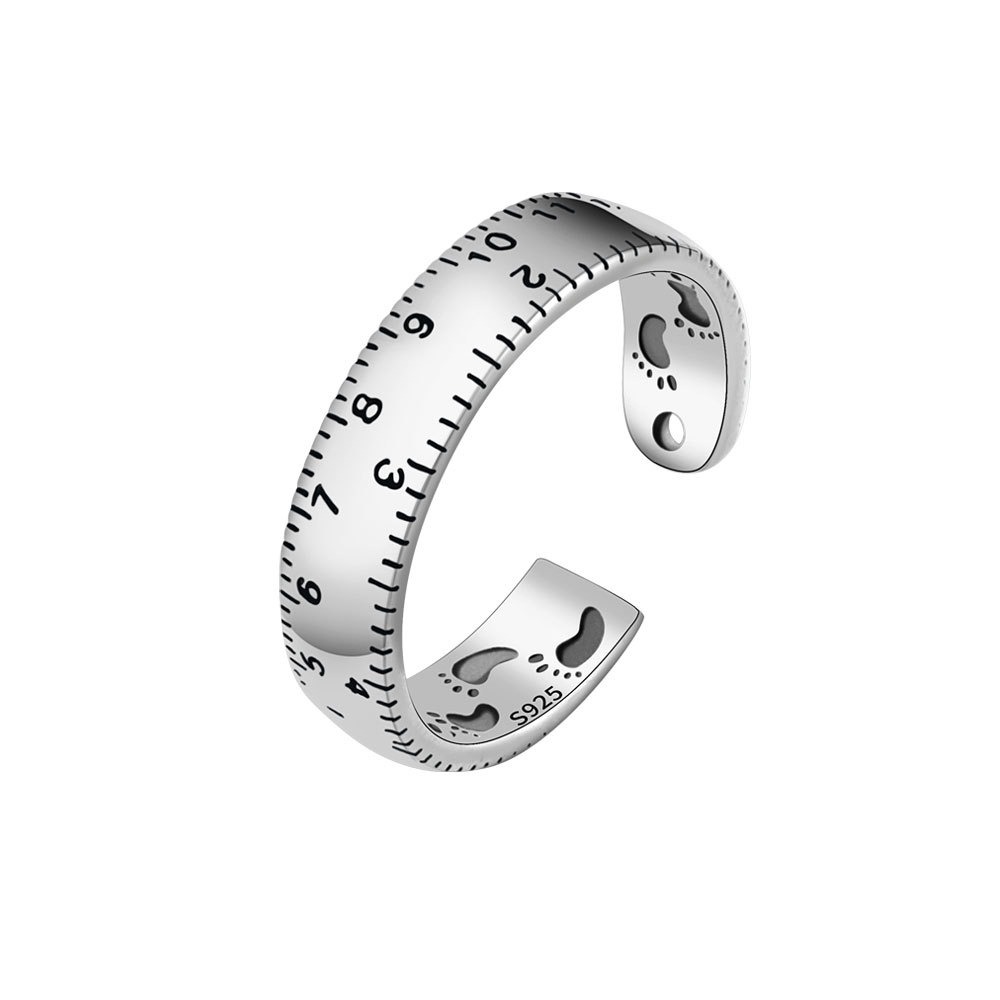 S925 Sterling Silver Ring Opening Adjustable Digital Ruler Women's Ring