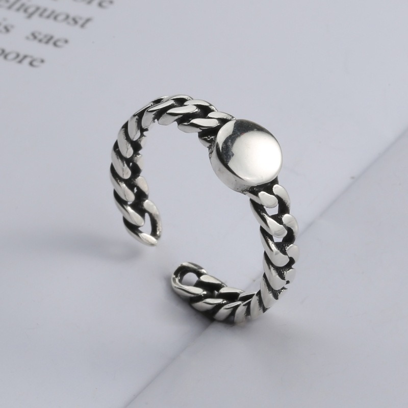 S925 sterling silver ring opening adjustable round bar twist ring for women - Image 3