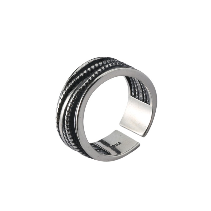 S925 sterling silver ring opening adjustable wrap twist women's ring