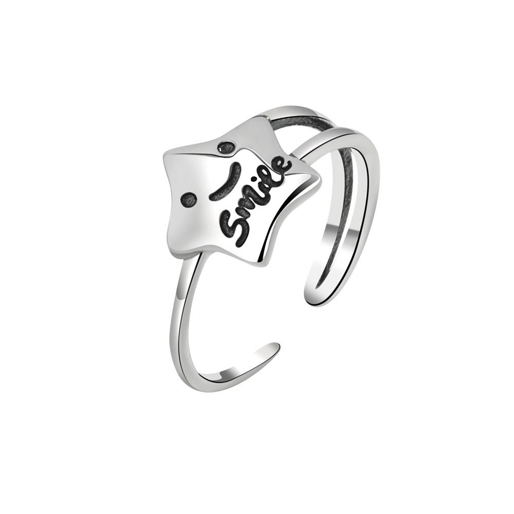 S925 sterling silver ring opening adjustable smiley face ring for women