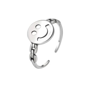 S925 sterling silver ring opening adjustable twist smiley face ring for women