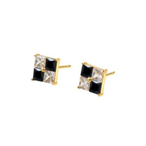 S925 sterling silver stud earrings square black and white checkerboard earrings