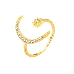 S925 Sterling Silver Ring Star Moon Opening Adjustable Ring for Women