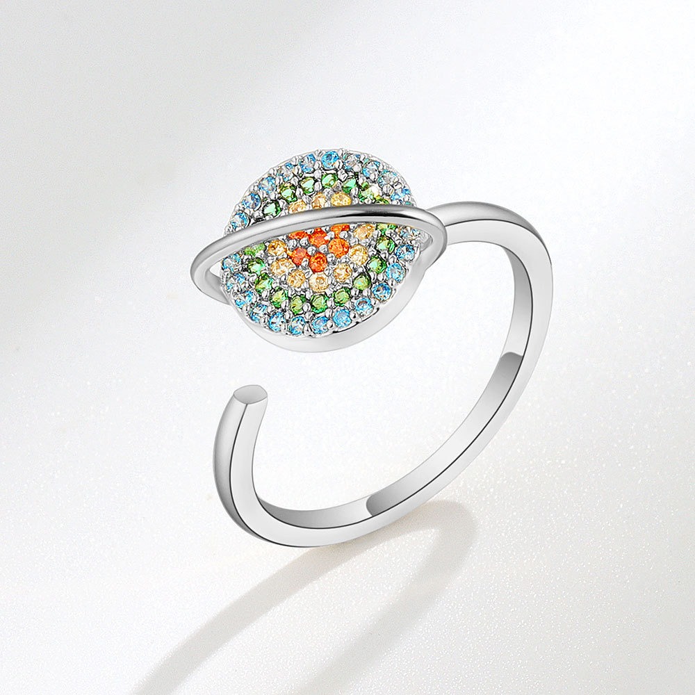 S925 Sterling Silver Ring Rotatable Planet Opening Adjustable Ring for Women - Image 6