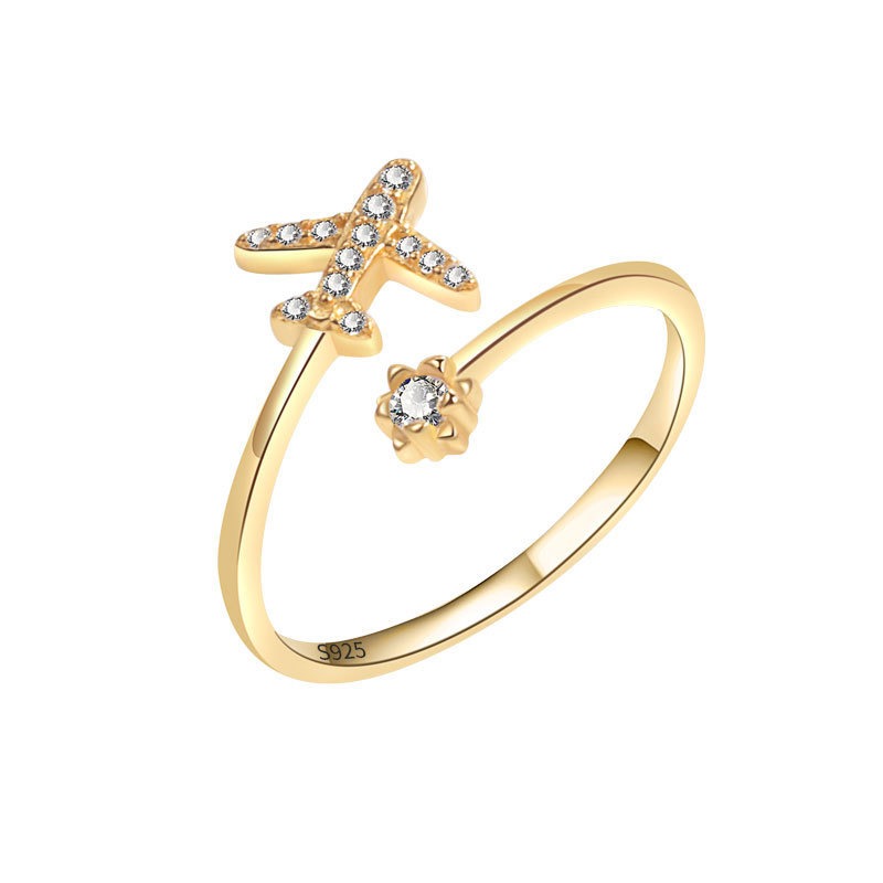 S925 Sterling Silver Ring Airplane Open Adjustable Ring for Women