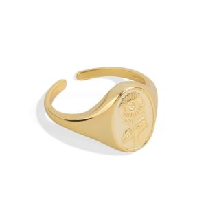 S925 sterling silver ring opening adjustable sunflower ring for women
