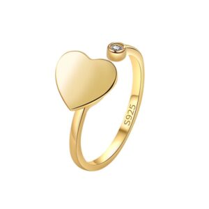 S925 sterling silver ring opening adjustable rotating heart ring for women