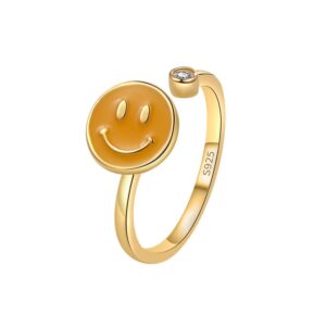 S925 sterling silver ring opening adjustable rotating smiley face women's ring