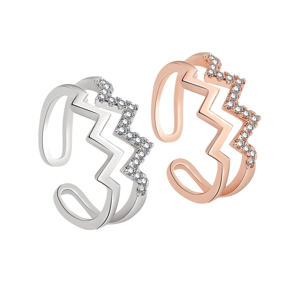 S925 sterling silver ring opening adjustable wave women's ring