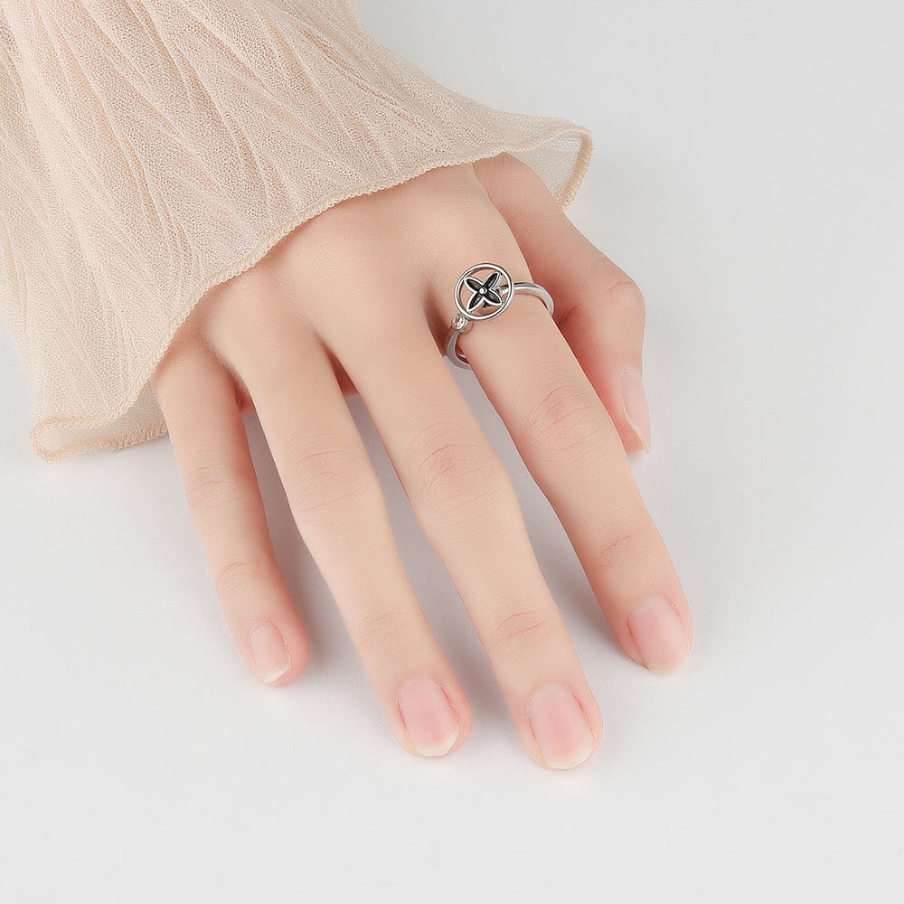 S925 sterling silver ring opening adjustable rotating four-leaf clover ring for women - Image 4