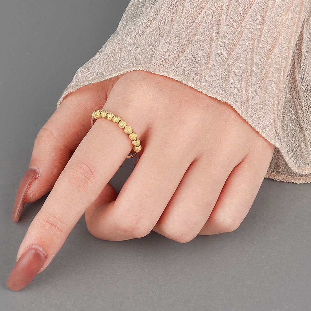 S925 Sterling Silver Ring Opening Adjustable Rotating Matte Beaded Ladies Ring - Image 5