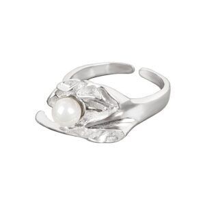 S925 sterling silver ring opening adjustable irregular pearl ring for women