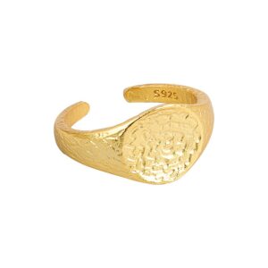 S925 sterling silver ring opening adjustable gold foil women's ring