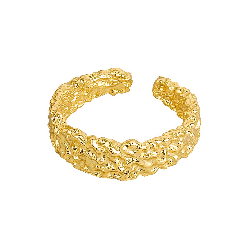 S925 sterling silver ring opening adjustable gold foil women's ring