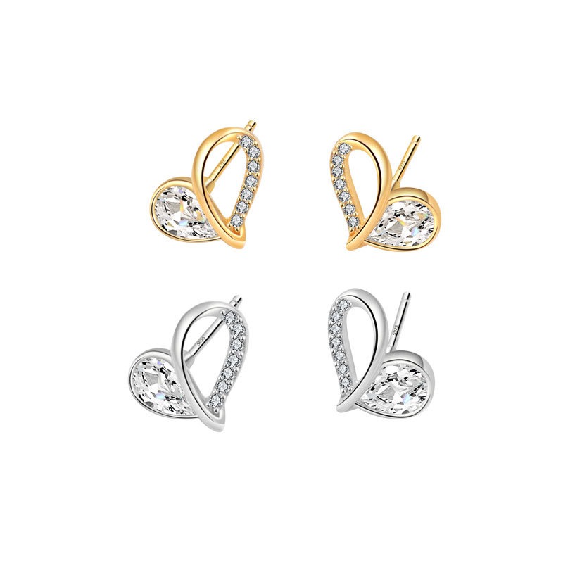 S925 sterling silver stud earrings heart-shaped zircon earrings