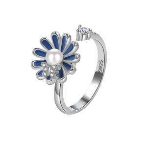 S925 Sterling Silver Ring Opening Adjustable Rotating Sunflower Ring for Women