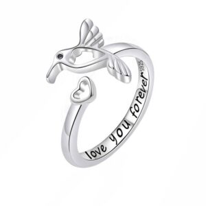 S925 sterling silver ring opening adjustable hummingbird ring for women