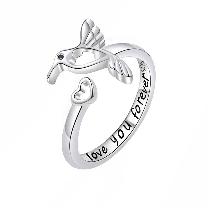S925 sterling silver ring opening adjustable hummingbird ring for women