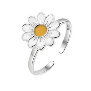 S925 sterling silver ring opening adjustable rotating daisy women's ring