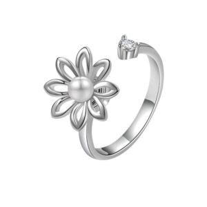 S925 Sterling Silver Ring Opening Adjustable Rotating Flower Ring for Women