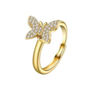 S925 sterling silver ring opening adjustable rotating butterfly ring for women