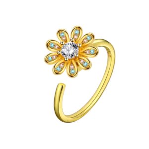 S925 Sterling Silver Ring Opening Adjustable Rotating Flower Ring for Women