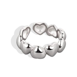 S925 sterling silver ring opening adjustable heart shape women's ring