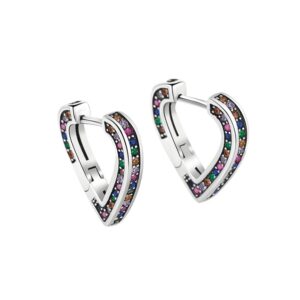 S925 sterling silver stud earrings rainbow heart shaped earrings