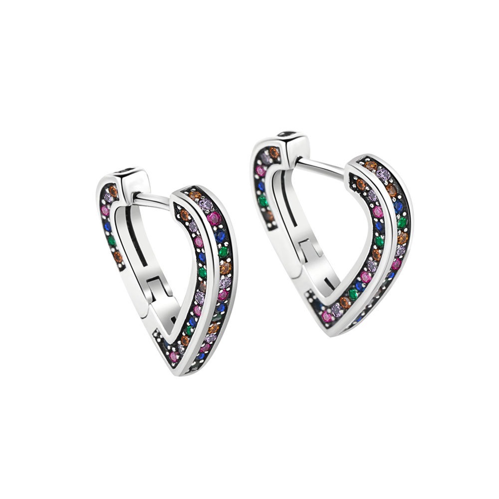 S925 sterling silver stud earrings rainbow heart shaped earrings