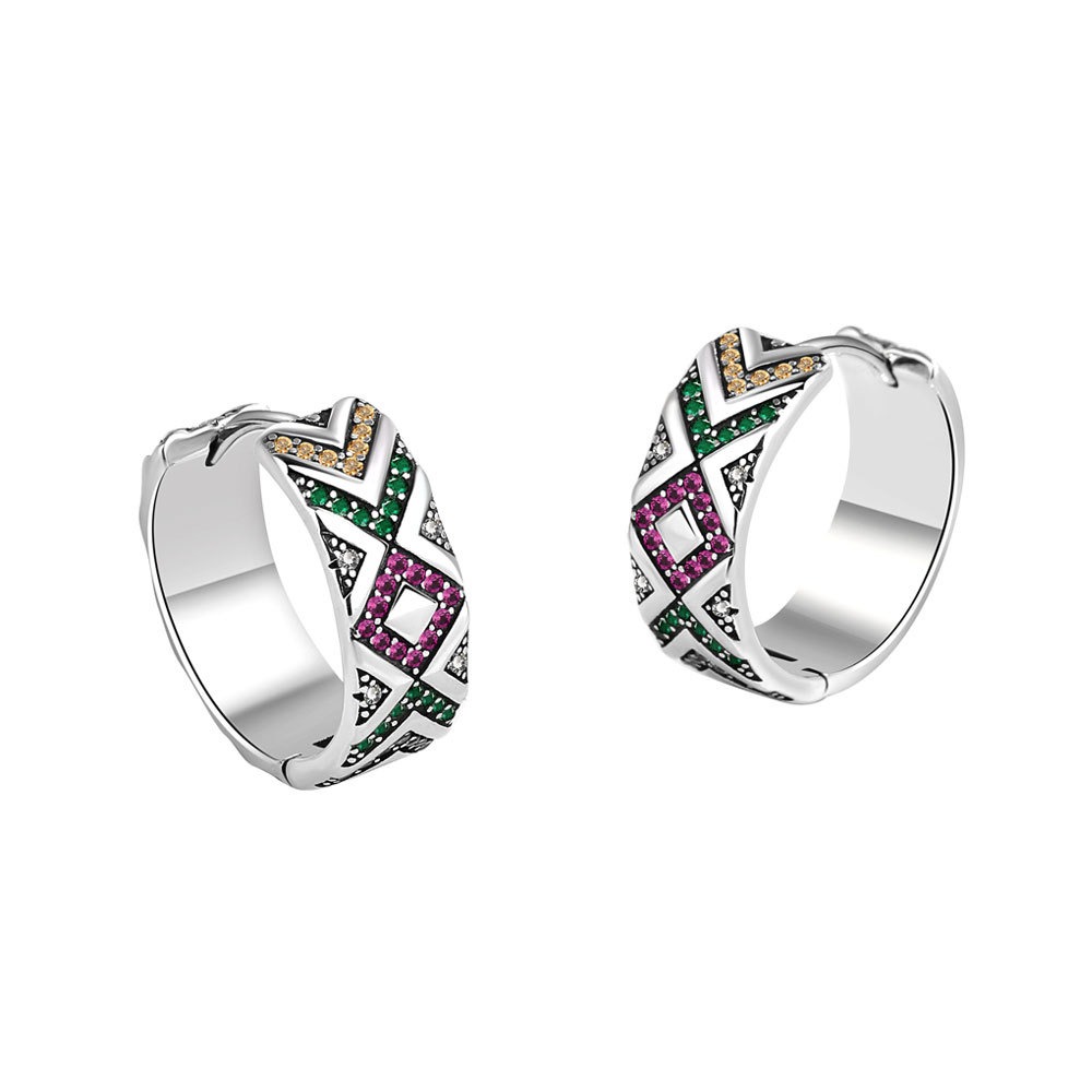 S925 sterling silver stud earrings colorful tribal stripe earrings