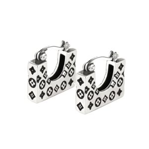 S925 sterling silver stud earrings square graffiti earrings