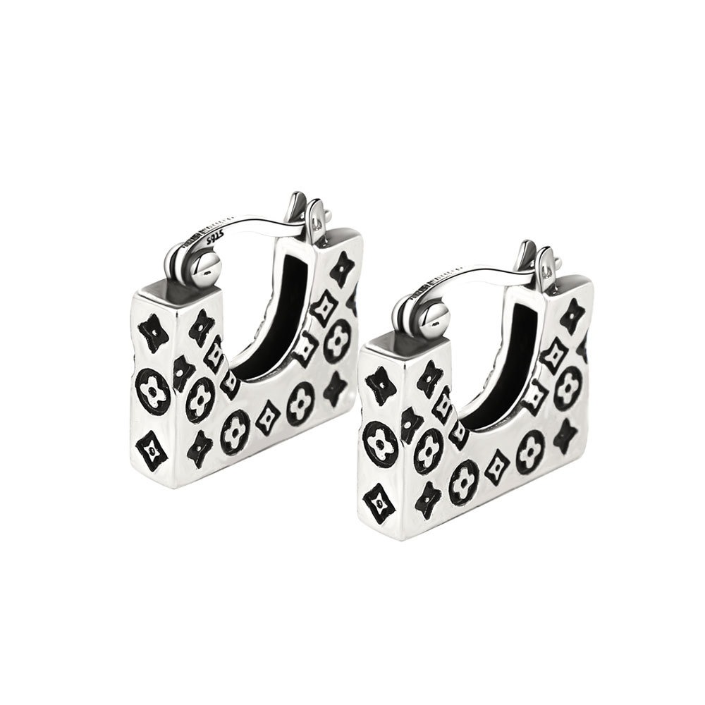 S925 sterling silver stud earrings square graffiti earrings