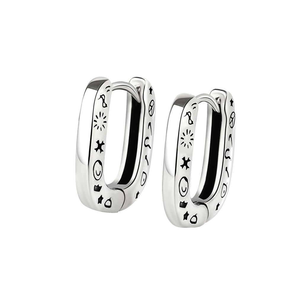 S925 sterling silver stud earrings U-shaped graffiti earrings
