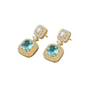 S925 sterling silver stud earrings square colored gemstone earrings