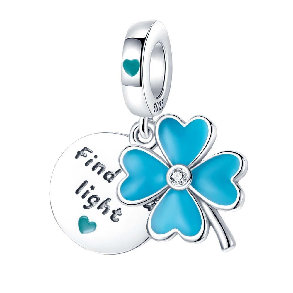 S925 sterling silver beaded DIY glow-in-the-dark four-leaf clover bracelet accessories - Image 2