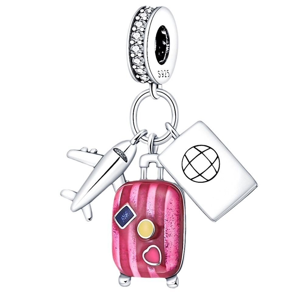 S925 sterling silver beaded to airplane suitcase chain accessory - Image 2