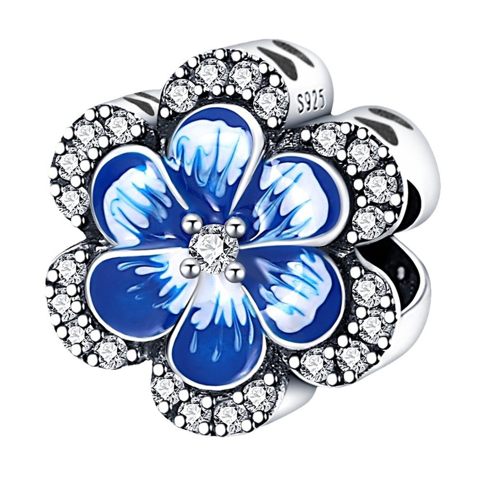 S925 sterling silver beaded blue flower bracelet accessory - Image 2