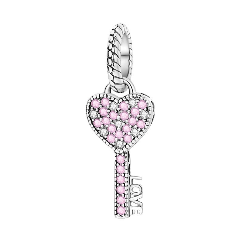 S925 Sterling Silver Beaded DIY Heart Key Bracelet Accessories - Image 2