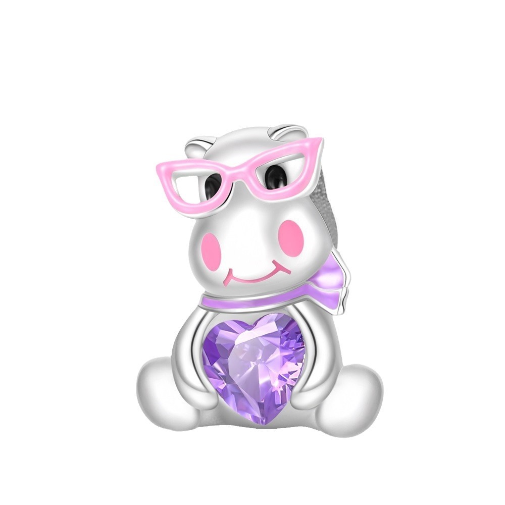 S925 Sterling Silver Beaded DIY Cartoon Hippo Bracelet Accessories - Image 2