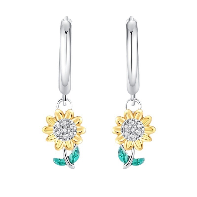 S925 sterling silver stud earrings sunflower earrings - Image 2
