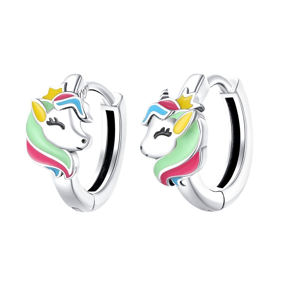 S925 sterling silver stud earrings rainbow pony earrings - Image 2