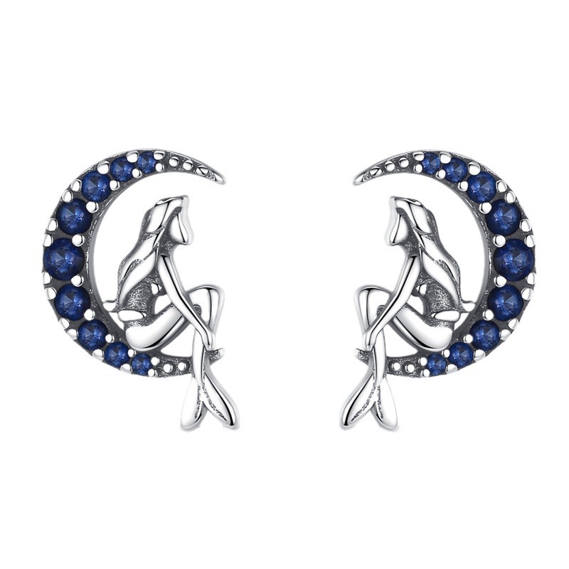 S925 sterling silver stud earrings mermaid earrings - Image 2