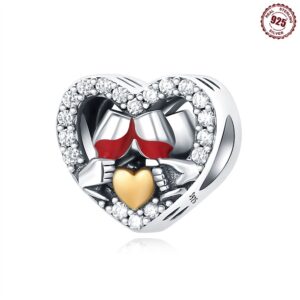 S925 Sterling Silver Beads DIY Heart Shaped Wine Glass Bracelet Accessories